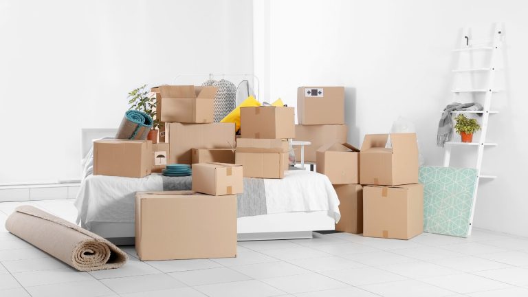 Picture of basement packed into boxes